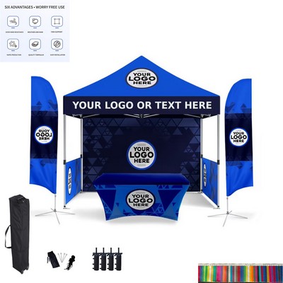 10' x 10' Commercial Hex Aluminum Frame Tent Kit W/ 6' StretchTable Cover & 9' Feather Flag