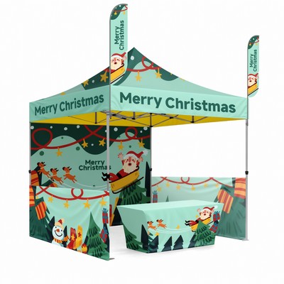 10' X 10' Custom Printed Canopy Tents + 3 Walls + 8' - 2 Piece Flags + 6' Table Cover